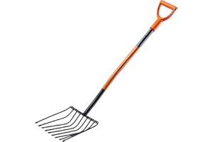 KADAX Kartoffelgabel mit langem Stiel, Steingabel aus robustem Stahl, Forke mit D-Griff, Spatengabel, Heugabel, Mistgabel, Rübengabel, Heuforke, Gartengabel (9 Zinken, Schwarz/orange)