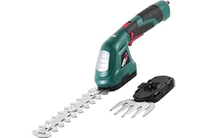 POSENPRO Akku Gras- und Strauchschere, 2 in 1 kabellose Grasschere 7,2V 1,5Ah Akku-Gartenschere, Mini Heckenschere für Garten und Höfe mit Ladegerät
