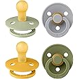 BIBS Colour Soother 4-Pack, BPA Free Dummy Pacifier, Round Nipple. Natural Rubber Latex, Made in Denmark. 0-6 Months (Pack of 4), Green Garden Lush