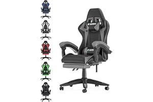 bigzzia Ergonomic Gaming Chair - Gamer Chairs with Lumbar Cushion + Headrest, Height-Adjustable Office & Computer Chair for Adults (with footrest, Grey)