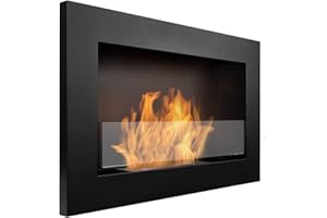 GLOBMETAL Biocamino SLIM 65x40cm (650x400mm) Bio camino colore nero opaco, caminetto a bioetanolo da appendere direttamente alla parete o da montare in un'apertura a parete. Con vetro