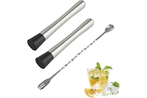 ZENHUAXINTON 2 Stück Cocktail Stößel mit Barlöffel, Edelstahl Eiscrusher & Mojito Stampfer - Bartending Werkzeuge für Caipirinha, Getränke und Barzubehör, Cocktail zubehör, Ice Crusher (20cm)