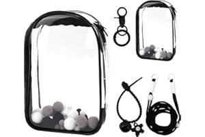 Tinoaly Vitrine Transparente Figurines, Étui de Protection pour Peluches Sac de Rangement Support Bandoulière Portable PVC Pochette Poupées avec Porte-Clés pour Accessoires Poupées 15cm/17cm (Noir)