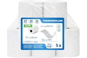 ‎TK THERMALKING Premium EC Cash Thermorollen mit SEPA-Lastschrifttext | B: 57mm – DM: 40mm – Kern DM: 12mm – L: 14m für Bondrucker, Kassendrucker, Tischrechner, Bluetooth-Drucker (5 Rollen)