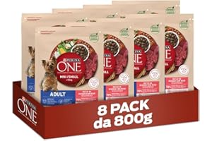 PURINA ONE Mini Small Crocchette per Cani Adulti Ricco in Manzo 8 Sacchi da 800g