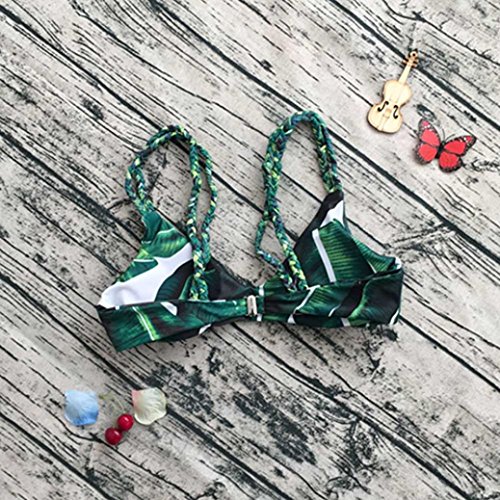 Damen Bikini-Set Internet Blätter für Seil Badeanzug Push-up Bademode (M, Grün) - 2