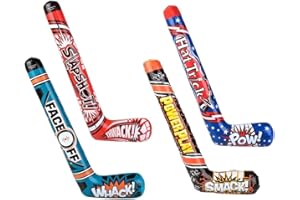 Zugar Land 35" Inflatable Hockey Sticks (4 Designs) Splash it! Thwack! Hat Trick. Pow! Power Play Smack! Face Off! Whack! Colorful. Vinyl. Great Party Favor (8 Pack - 4 Designs)