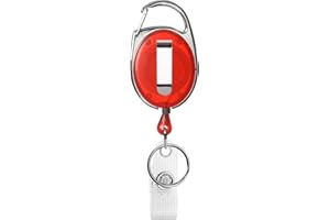 KARTEO Porte-badge enrouleur rouge avec mousqueton, clip de ceintur een métal et boucle en vinyle, mousqueton porte-clé pour porte-carte, porte-badge