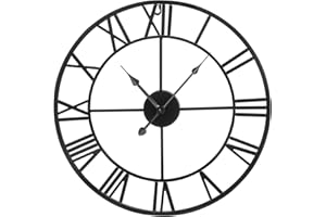 Shoze Roman Numerals Wall Clock Metal Large Wall Clocks for Living Room 47cm(18.5inch) Vintage Clocks for Bedrooms Kitchen Home Accessories Silent Non-Ticking Cafe Hotel Office (Black)