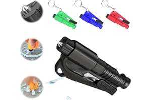 Mrltau 4 herramientas de rescate como llavero, cortador de cinturón de seguridad, cortador de ventanas de coche, cortador de cinturón de coche, martillo de emergencia, práctico llavero de coche.