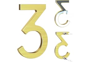 Yafimea numéro de maison exterieur doré 12,5 cm – En aluminium massif avec finition brossée, adhésif ou à visser, résistant aux intempéries, Pour porte, mur, clôture, portail (3)