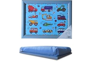 OPTIMAL PRODUCTS Kids Wooden Soft Padded Cushioned Bean Bag Children Lap Dinner Laptop Food Tray UK (Vehicles Design)