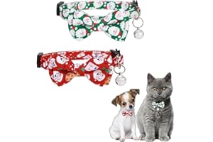 SEGXN 2 Pack Christmas Cat Bow Collar with Bell - Adjustable Red & Green Checkered Pet Collar, Safe Quick Release, Suitable for Cats and Small Dogs (Red+Green)