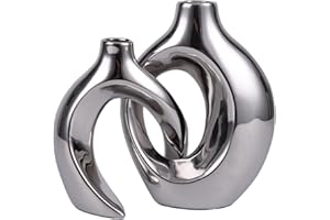 XIAOMAGG Set Di 2 Vasi In Ceramica, Arredamento Moderno Bohémien, Matrimonio, Tavolo Da Pranzo, Banchetto, Soggiorno, Ufficio, Camera Da Letto, Bagno, Davanzale，Vaso decorativo (Argento galvanizzato)