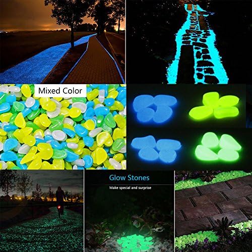 Colorful Aquarium Decorative Pebble Stones, SpringSmart Glow in the Dark Rocks for Garden, Yard, Fish Tank, Fish Bowl, Vase, Party, Handmade Crafts Decoration, Mixed Color Luminous Gravels (100pcs 4 color mixed)