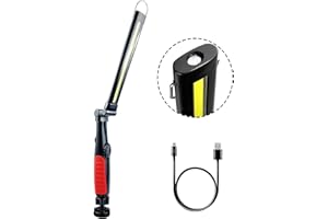 AuRiver Lampada da Lavoro COB Ricaricabile Portatile per 360 Gradi Pieghevole, Torcia Lampade di Ispezione LED con Magnetica Base e Gancio per Riparazione Auto, Campeggio e di Emergenza Uso (Rosso)
