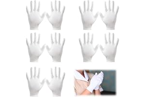 JUGNAW 5Pares Guantes Hidratantes Algodon Dermatologicos para Manos Secas, Eczema, Belleza, Sabañones Piel Sensible e Irritada Adecuados para Tratamiento Nocturno de la Piel, Talla única Unisex Blanco