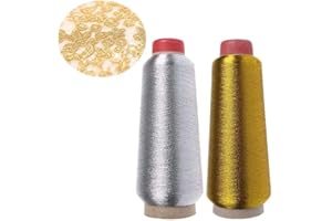 Deer Platz 2 Rouleaux Fil à Broder Fil à Coudre Polyester, Bobines Fils Métalliques, pour la Broderie Informatisée et la Couture Décorative 3600M / Bobine(Or, Argent)