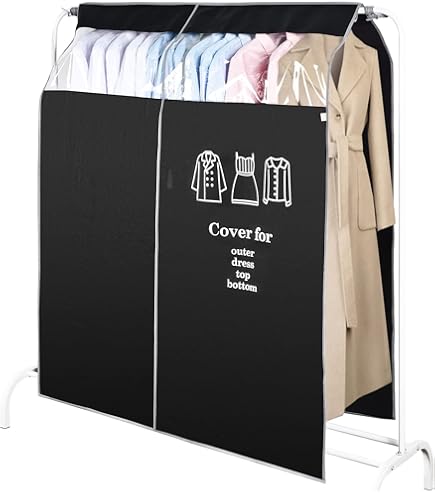 Ademende Stofdichte Kleding Rail Cover Met Rits - 60x50x120cm Beige, Garderobe Jasbeschermer Met Venster