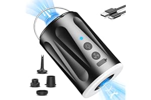 SUPPOU Inflador Electrico,Bomba de Aire Portátil,6000mAh Cobrable,2 Niveles Viento,4 Boquillas,con Iluminación,6,5 KPA y 400 L/min,Dual Entrada Aire, para Barco Inflable,Colchón de Aire(2024 Update)