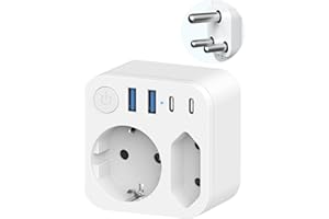 SUDEERY Adattatore da viaggio a 2 vie per Sud Africa, Germania a Sud Africa con 4 USB (2 Tipo C), spina da viaggio Schuko a tipo M per Namibia, Lesotho, Mozambico, Bianco