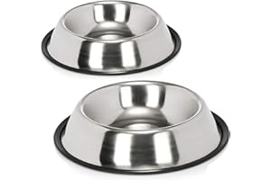 COM-FOUR® 2x miska dla psa ze stali nierdzewnej - miska na karme dla psów i kotów - miska na karme z gumowa obrecza na karme dla psów i wode pitna - ok. 25,5 x 5 cm