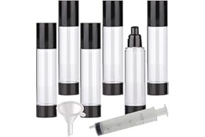 PQPAUTY TIANZD 6 Pezzi 100 ml Plastica Bottiglie Airless Dosatori per Cosmetici, Nero Trasparente Bottiglie di Pompa Ricaricabile per Gel Dispenser, Flacone Contenitori per Liquidi Viaggio con Siringa