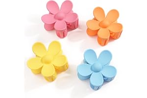 JOYOYO 4 pièces Pince Cheveux Fleur Pinces à cheveux de taille moyenne pour femmes filles, Couleur vive pince fleur cheveux pour femmes 7.4 cm