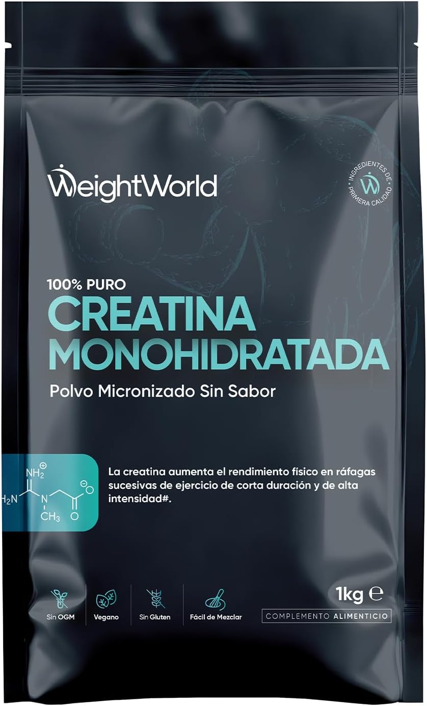 Creatina Monohidratada en Polvo 1kg/1000g para 330 Días - 100% Puro, Factor de Malla 200, 100% Monohidrato de Creatina Micronizada - Sin Sabor, Vegana, Sin Estearato de Magnesio, Cuchara Incluida