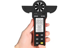 SURLABA Digital Anemómetro Exterior, Medidor de Velocidad Viento XF-5000K Mide velocidad Aire (0.3-30m/s), Temperatura y Humedad, Anemometer con Cabezal Giratorio y Estuche Protector para Drones Vela Tiroteo