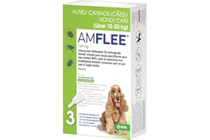 Amflee Spot On Floh- und Zeckenmittel für Hunde von 10-20 kg, mittelgroß, 3 Einzeldosis-Pipetten mit 134 mg Fipronil, Lösung zum Auftropfen