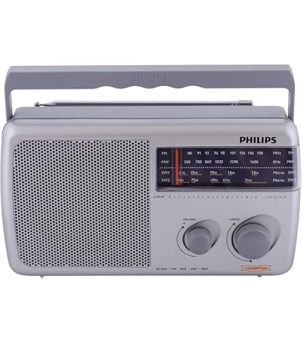 Philips TAR1609 Radio FM/AM Portable - Batterie Rechargeable, Manivelle, Solaire, Lampe LED, Alarme SOS - Idéal Camping & Urgence