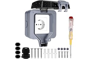 STERNHELL Enchufe Exterior Estanco IP66 Impermeable Toma de Corriente, 16A Pared Enchufe Exterior con Conector de Cable y Tapa Abatible, Estancos Exterior Enchufes para Jardín, Piscina, Cocina, Baño y Garaje