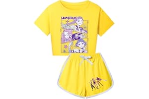 DASHADAO 2pcs KPop Tracksuit Kids T-Shirt and Shorts Outfit Tracksuit Set Huntrix Huntr/X Anime Printed KPop Suits for Boys Girls Children's Short Sleeved Short Set Leisure Suit Sports Suit Cycling Play Sports