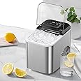 HIZOSUN Countertop Ice Maker - 9 Ice Cubes in 6 Minutes, 12kg Daily Output, Self-Cleaning with, Scoop, and Basket for Kitchen, Office, Bar, Party - Black