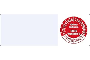 LABELIDENT Kabelprüfplaketten 25 x 70 mm für Kabel-Ø 7,5 bis 16,5 mm - Nächster Prüftermin DGUV Vorschrift 3-1.000 Prüfplaketten auf Rolle 2026-2031, Vinyl rot-weiß