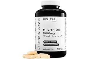 HIVITAL FOODS Cardo Mariano 1000 mg. 180 capsule vegane per 6 mesi di trattamento. Estratto concentrato 25:1 con l'80% di silimarina e il 30% di silibina e isosilibina. Prodotto in Europa da HIVITAL