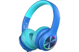 CANDY BILA 2025 Upgrade Kids Headphones Wireless, Kids Bluetooth 6.0 Headphones with LED Light, 85H Playtimes,85/94dB Volume Limited,Type-C Fast Charging,Foldable Over Ear, Built-in Mic,Wired & TF Card Mode,Blue