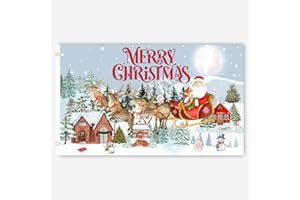 SECOND AVE GIFT COMPANY Second Ave Blue Christmas Flag 5ft X 3ft Large With Brass Eyelets Xmas Festive Decoration Outdoor Home Shop Banner Flag