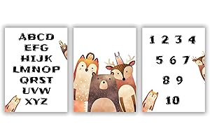 ELAFI® ABC Poster Children's Room Pictures Large Alphabet Poster Set DIN A3 & DIN A4 Pictures Children's Decorative Learning Poster Scandinavian Picture Set with Animals 123 for the Baby Room Wall
