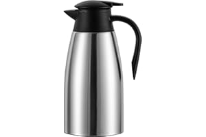 Dyserbuy 2L Thermal Coffee Carafe, Double Walled Vacuum Insulated Jug, Coffee Pot with Press Button Top, Stainless Steel Thermal Jug, Keep Hot & Cold Water, Silver