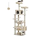 PAWZ Road Large Cat Tree, 184cm Cat Tower for Large Cats, Cat Condo with Sisal-Covered Scratching Posts and Pads, 2 Padded Perch, Dual Condo and Basket for Indoor Cats-Beige