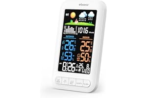 Vexloria Stazione Meteo Wireless Con Sensore Esterno, Termometro Da Interno, Igrometro Da Interno Con Visualizzazione Della Temperatura, Previsioni Meteo, Sveglia, Versione Di Aggiornamento Bianco