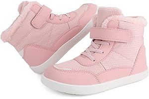 BOLUOBAO Barfussschuhe Kinder Winter Wasserdicht, Rutschfeste Plüschfütterung Wanderschuhe, Leicht Rutschfest Winterstiefel mit breiter Zehenbox, Wander Schneestiefel für Mädchen und Jungen