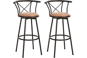 ‎MEUBLE COSY MEUBLE COSY Barhocker 2er Set Barstühle Drehbarer 75,5 cm hoch Drehstühle mit Fußstütze Lehne und Wildledersitz, für Esszimmer, Küche, Theke, Bar, Industriestil, Braun