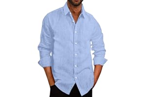 COOFANDY Męska koszula z długim rękawem, lniana koszula rekreacyjna z kieszenią na piersi, koszula biznesowa na lato, na plażę, lekka, jednokolorowa