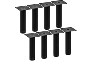 TCHOSUZ 5 inch / 12cm Adjustable Metal Furniture Legs, Pack of 8 Round Black Iron Heavy Duty Sofa Legs, DIY Replacement Feet for Couch Table Cabinet Bed Ottoman Dresser