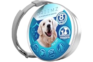 DREEMZ Collar Repelente de Insectos - Antipulgas Perros, garrapatas y Mosquitos, 8 Meses protección-63cm -100% Vegetal-Impermeable - Formatos (1 Und Gris)
