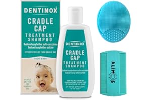 Alimos Baby Bath Silicone Brush & Fine Tooth Comb With Cradle Cap Treatment Shampoo for Babies, 125 milliliters