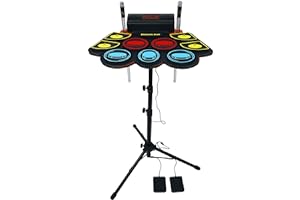 Juego de 9 Almohadillas de Batería Electrónica Con Luces LED, Soporte, Altavoz Estéreo Integrado y 2 Pedales